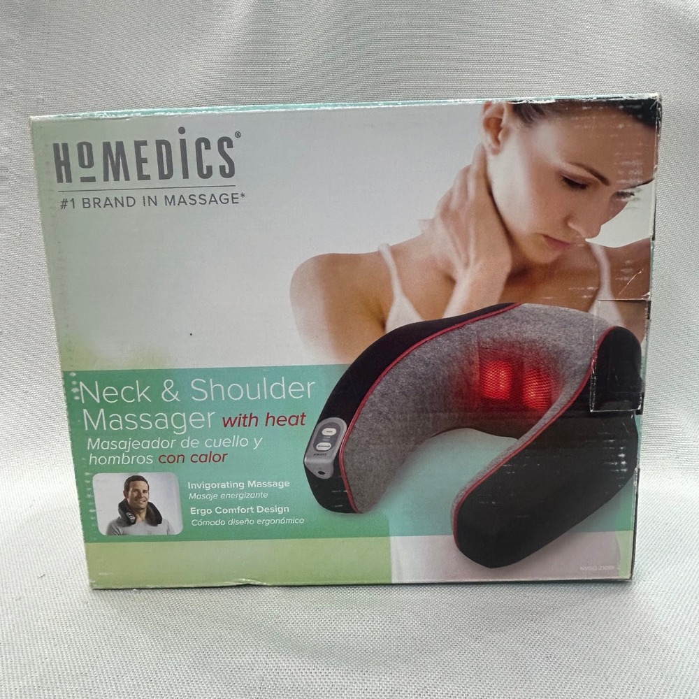 HoMedics Neck Shoulder Massager Black Gray Heat Vibration NMSQ-210BK NEW